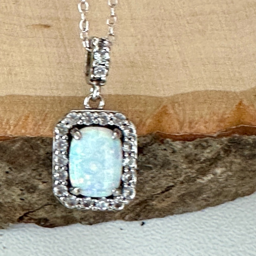 Lab Created White Opal Rectangle Shape Pendent 18… - image 2